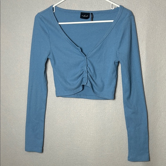 Urban Outfitters Tops - Urban Outfitters Light blue Ribbed Crop long‎ sleeve top feminine casual cozy M